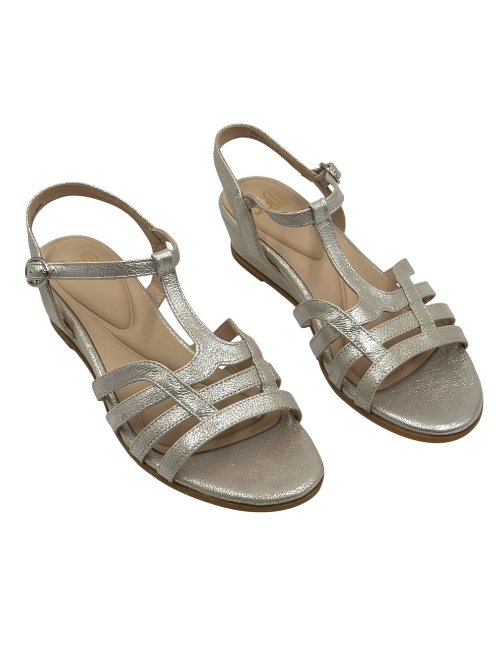 Söfft Scarlet Ankle Strap Wedge Sandals Champagne Metallic Leather Size 10